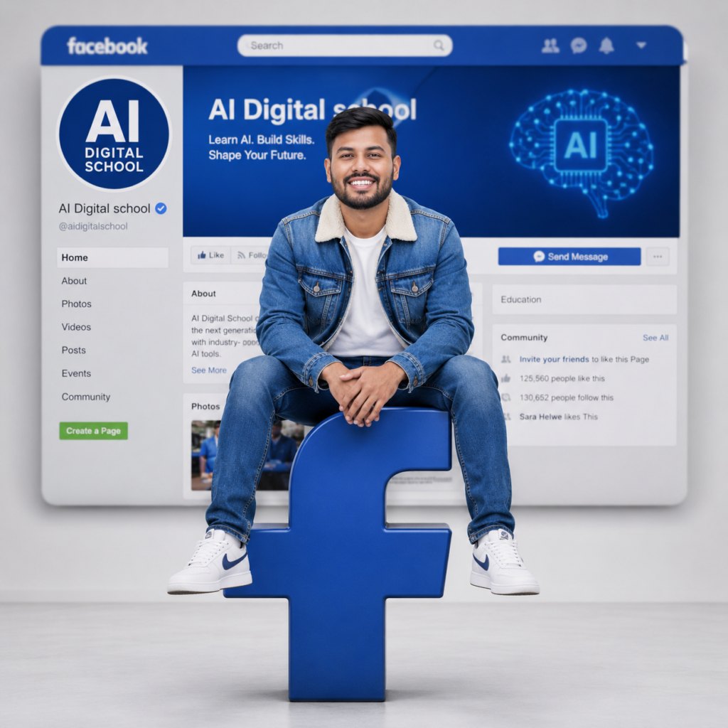 Sitting on a giant, blue, Facebook "f"