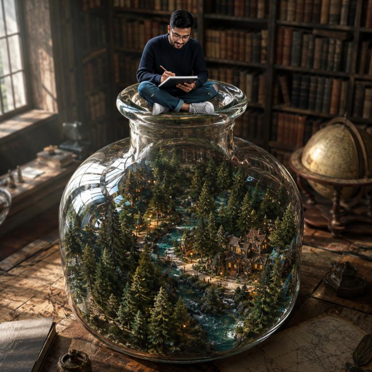 Cinematic, high-angle wide-shot image