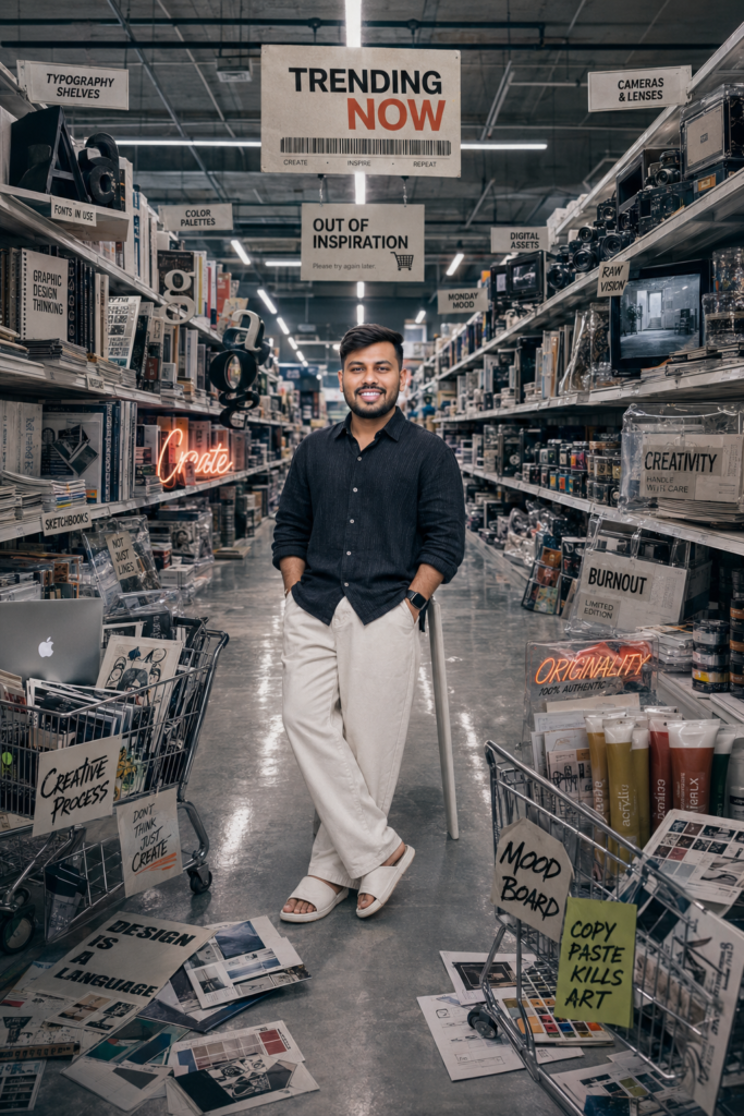 Standing alone inside a massive supermarket