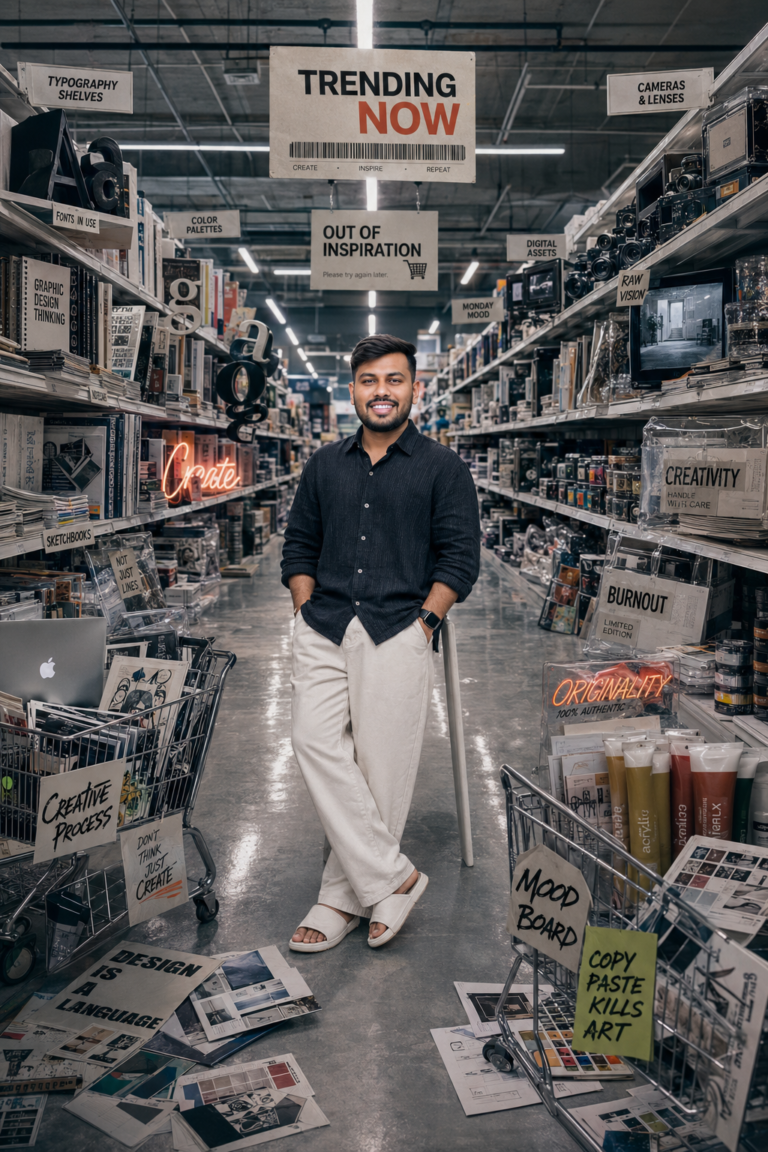 Standing alone inside a massive supermarket