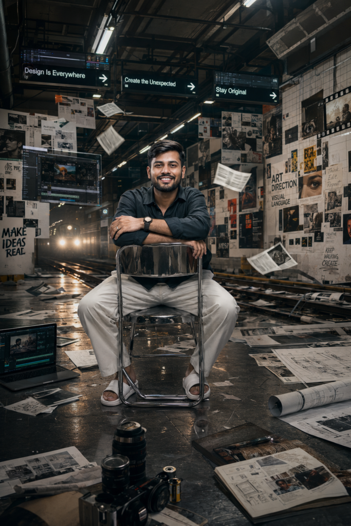 Sitting backwards on a modern chrome chair